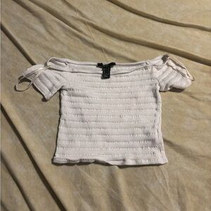 Forever 21 White Smocked Off-Shoulder Crop Top